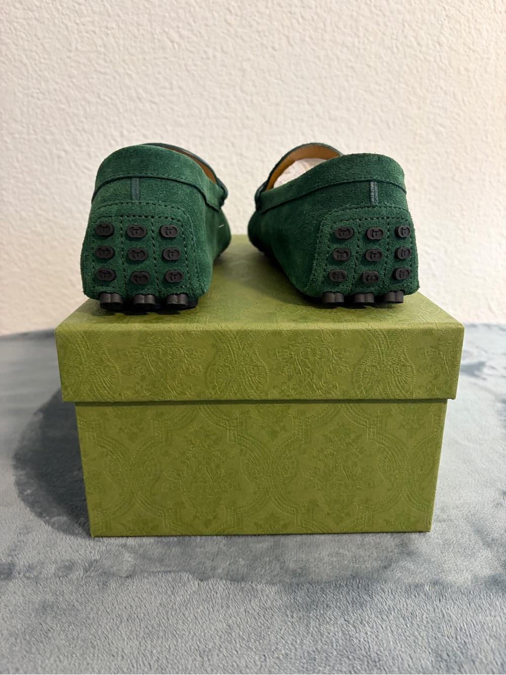 Brand New Men’s Gucci Driver Horsebit Suede Vintage Green Sz 9.5 (US 10) - Picture 3 of 8